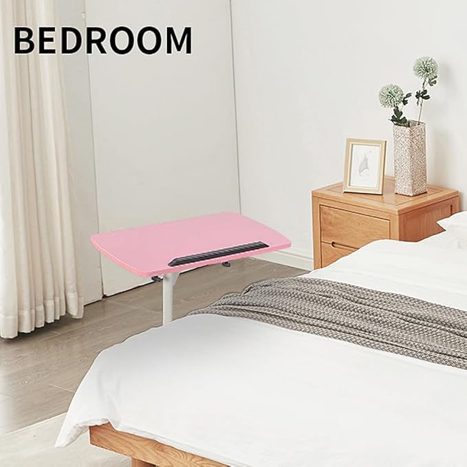 YXQ Pink Standing Desk Rolling Adjustable Angle & Height Laptop Desk with Wheels Small Computer Cart Over Bed Table Mobile Laptop Table for Home Office