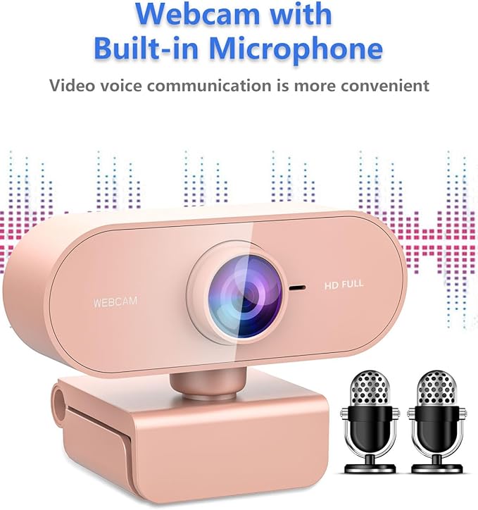Webcam for PC&1080P HD Web Cam,Webcam with Microphone,Stand for PC/MAC/Laptop/Desktop,Wide Angle Web Cameras for YouTube,Skype,Zoom,Xbox One,Video Calling,Studying Pink