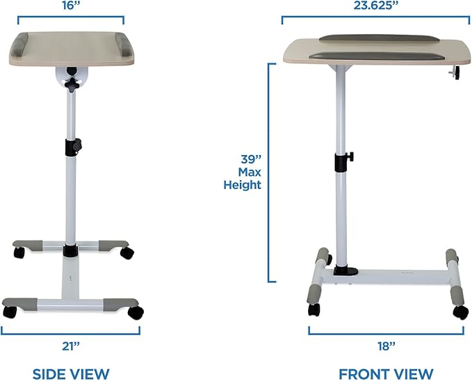 Mount-It! Rolling Laptop Stand Desk with Wheels - Height Adjustable 23.5"–39" Mobile Standing Desk, Over Bed Hospital Tray Table, Teacher Podium, Projector Stand, Tilting Surface, Lockable Casters