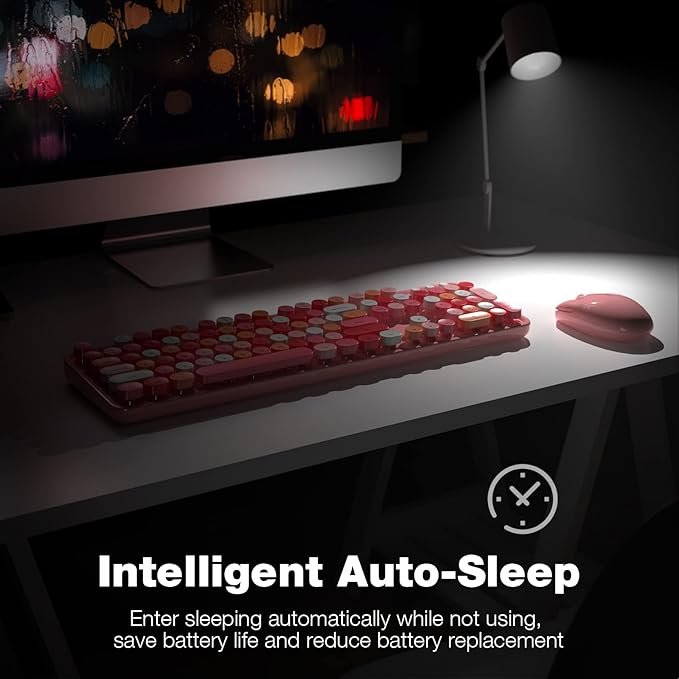KNOWSQT Wireless Keyboard and Mouse Combo, Pink 104 Keys Full-Sized 2.4 GHz Round Keycap Colorful Keyboards, USB Receiver Plug and Play, for Windows, Mac, PC, Laptop, Desktop