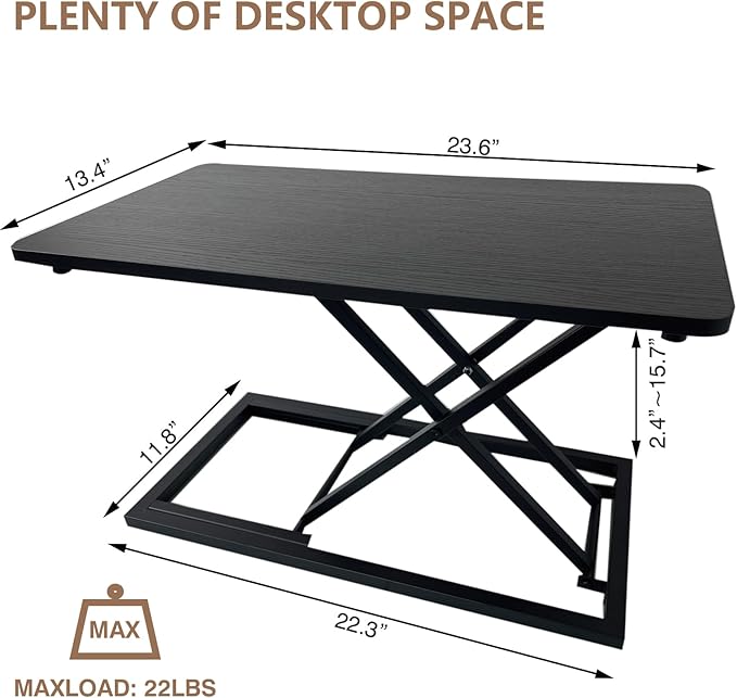 Rlozftel Standing Desk Converter, Height Adjustable Stand Up Desk Riser with 7 Height Levels, Compact Sit Stand Desktop Converter for Laptop or Single Monitor, Office Workstation