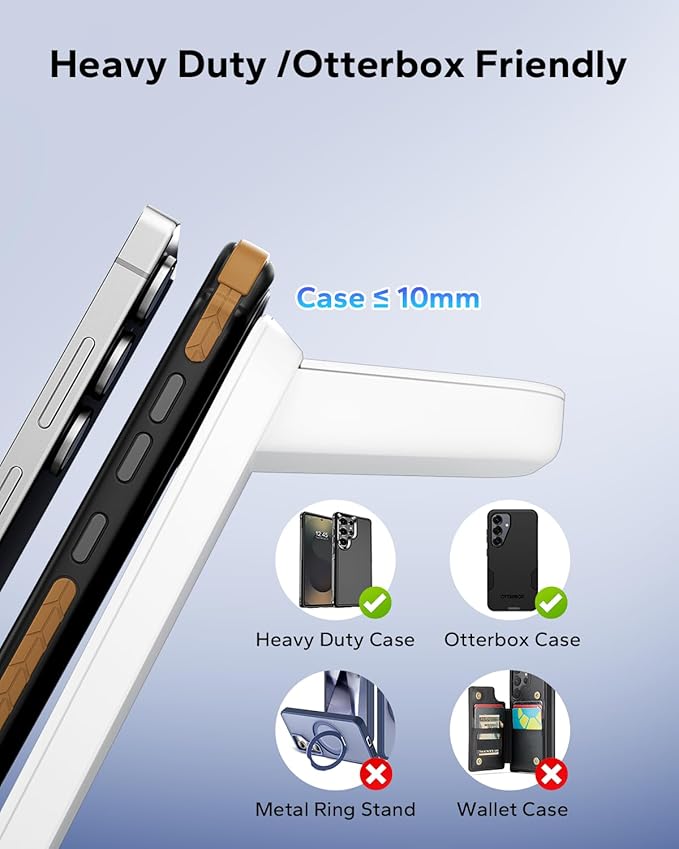 3 in 1 Charging Station for Samsung for Thick Cases of 10MM/Otterbox/Heavy Duty, Wireless Charger for Samsung Galaxy S26 Ultra/S25/S24, Phone Charger Stand for Galaxy Watch and Buds(White)