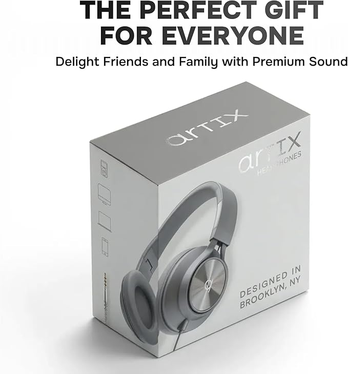 ARTIX CL750 Wired Headphones with Mic & Volume Control — Noise Isolating On-Ear Headphones for Computer and Laptop Wired, Plug in Corded Headphone with Wire (Foldable, Aux Jack 3.5mm)