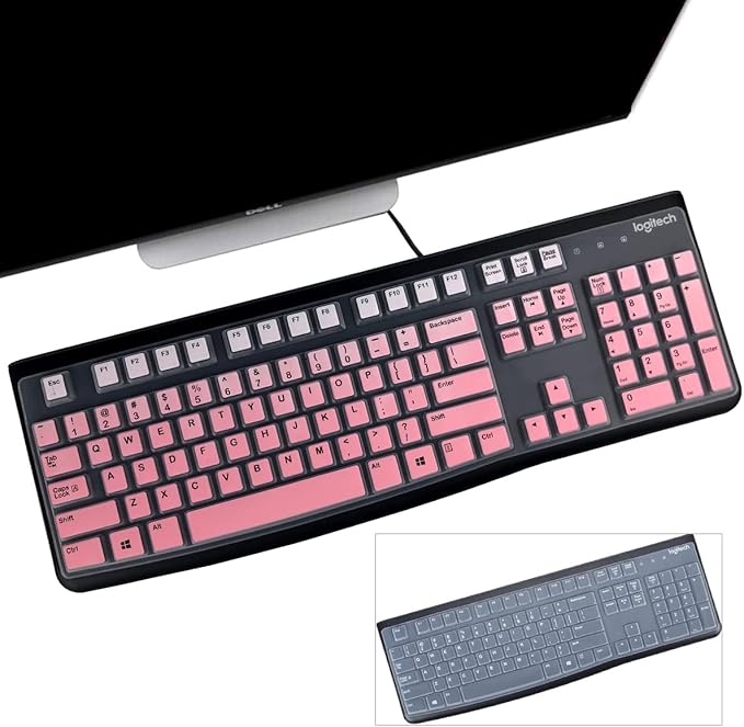 2 Pack Keyboard Cover for Logitech K120 & MK120 Ergonomic Desktop USB Keyboard, Logitech K120 & MK120 US Layout Waterproof Anti-Dust Keyboard Skin-OmbrePink+Clear