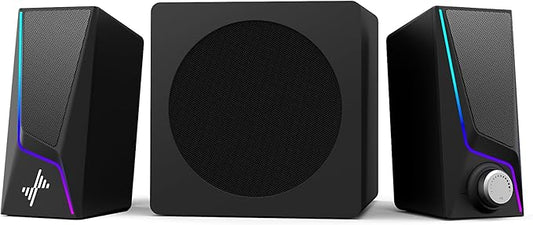 Nylavee Computer Speakers with Subwoofer, 2.1 PC Speakers System with 8 Lighting Modes, 60W Peak Power, AC Adapter Powered, Bluetooth 5.4, USB/USB-C and 3.5mm Aux in for Desktop, Monitor, Gaming