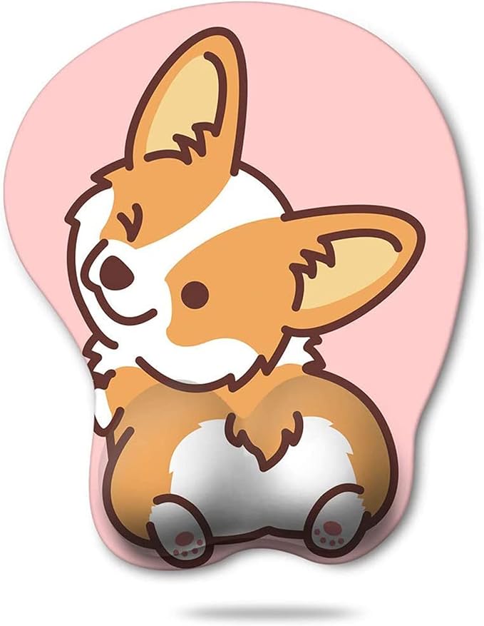 HAOCOO Ergonomic Pink Mouse Pad with Wrist Support,Non-Slip Backing Corgi Anime Cute Gel Mouse Pad Wrist Rest, Easy-Typing and Pain Relief for Gaming Office Computer Laptop(Pink Cute Corgi)