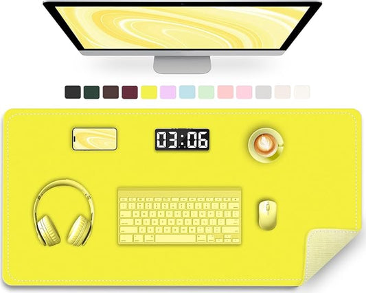 Large Desk Mat 35.4" x 17", PU Leather Desk Pad Protector, Non-Slip Large Mouse Pad for Desk, Waterproof Computer Desk Mat, Office Desk Pad for Keyboard Mouse, Desk Writing Mat (Lemon Yellow)