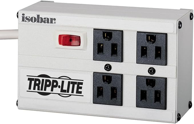Tripp Lite IBAR4-6D Premium Isobar 4-Outlet Surge Protector Power Strip, 6ft. Cord, Right Angle Plug, 3330 Joules, Metal Housing, Lifetime Manufacturer's Warranty & $50,000 Insurance