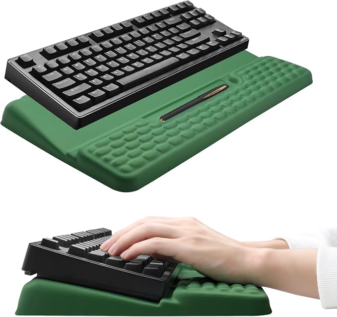Keyboard Stand with Wrist Rest, Computer Wrist Support Pad, Ergonomic Comfy Tilted Keyboard Holder Lift Tray with Wrist Pad, Soft Memory Foam Desk Cushion for Office Home (Green)