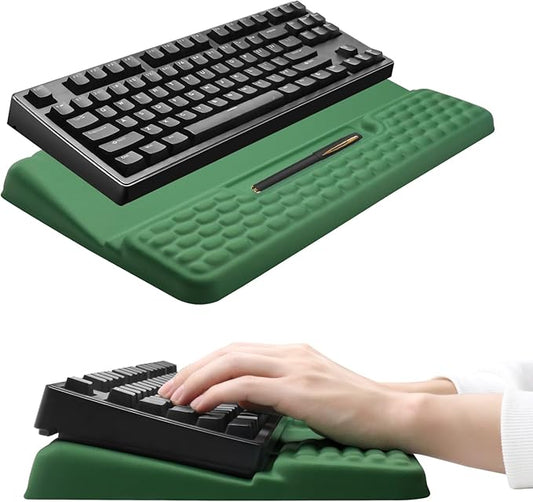 Keyboard Stand with Wrist Rest, Computer Wrist Support Pad, Ergonomic Comfy Tilted Keyboard Holder Lift Tray with Wrist Pad, Soft Memory Foam Desk Cushion for Office Home (Green)