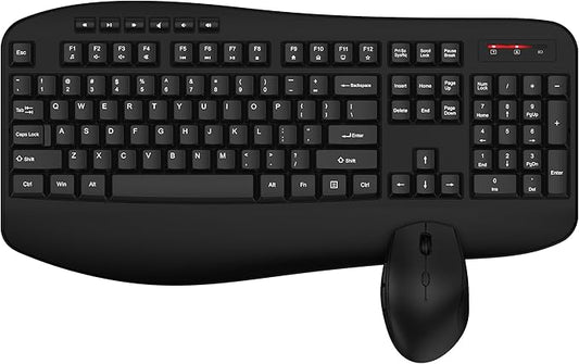 Wireless Keyboard and Mouse Combo, Full Size Ergonomic Keyboard with Palm Rest, Comfortable Natural Typing, 2.4G Lag-Free, Sleep Mode, 3 Level DPI Computer Mouse Keyboard for Laptop, Desktop, Windows