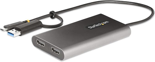 StarTech.com USB-C to Dual-HDMI Adapter, USB-C/A to 2X HDMI Converter, 4K 60Hz, 100W PD Pass-Through, Win/Mac, TAA