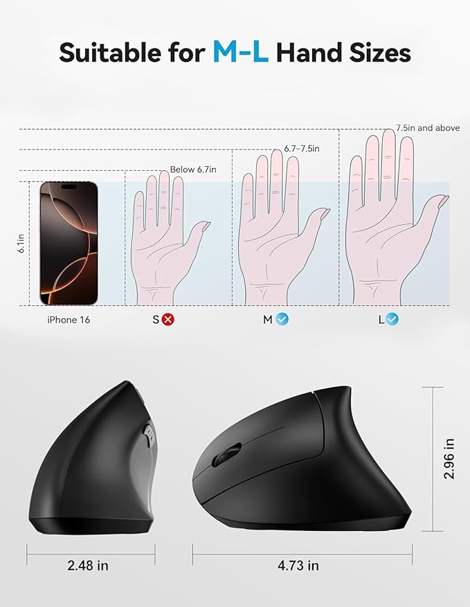 Left Handed Mouse, 2.4G USB Wireless Ergonomic Vertical Mouse, Ergonomic Design, Optical Model, Prevention Against Tennis Elbow, for Laptop Desktop PC Computer Ect