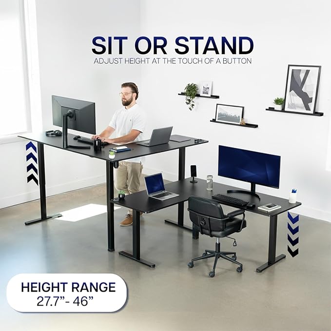 VIVO Medium Electric Single Motor Height Adjustable 3-Leg Corner Desk Standing Frame, Holds up to 225 lbs, Sit Stand L-Shaped Motorized Legs Only, Gray, DESK-E355G