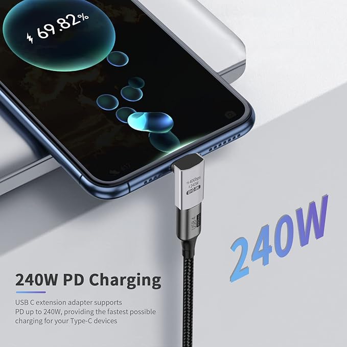 Duttek USB C 90 Degree Adapter, 40Gbps, Right Angle USB C Male to Female, Supports 8K Video for iPad, MacBook, Tablet, Phone, 2 Pack