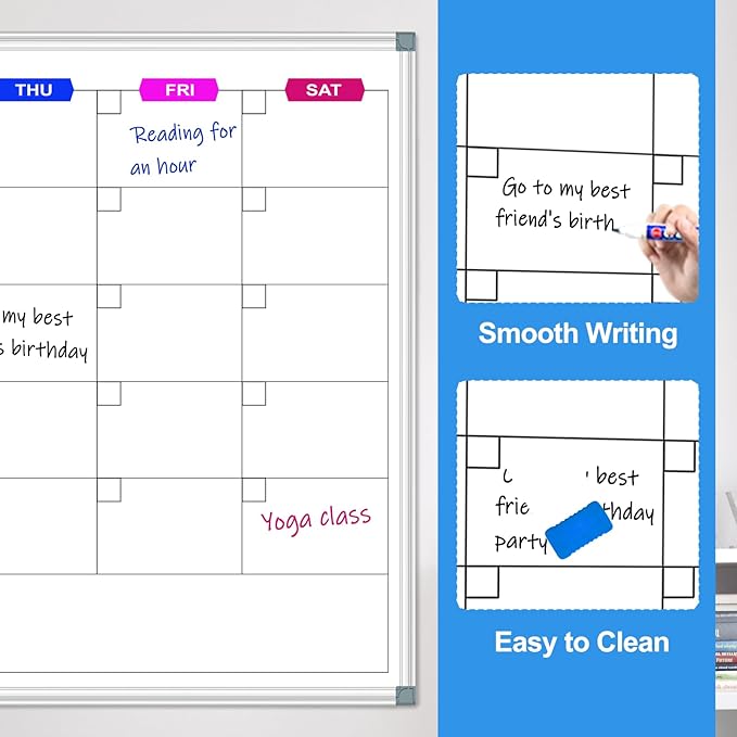 Big Magnetic Whiteboard for Wall Calendar Dry Erase Board 60 X 40 Inch, Monthly Dry Erase Board Calendar Whiteboard for Wall Mounted, Dry Erase Boards for Wall Planning Board Bulletin Board