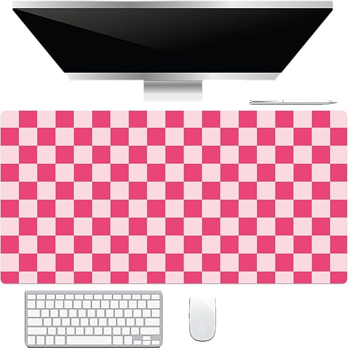 EOBTAIN Pink Checkered Mouse Pad Large,Retro Cute Desk Mat for Keyboard and Mouse,Girly Computer Mousepad XXL Extended Smooth Non-Slip Rubber Desk Protector Accessories for Office 31.5x15.7 Inch