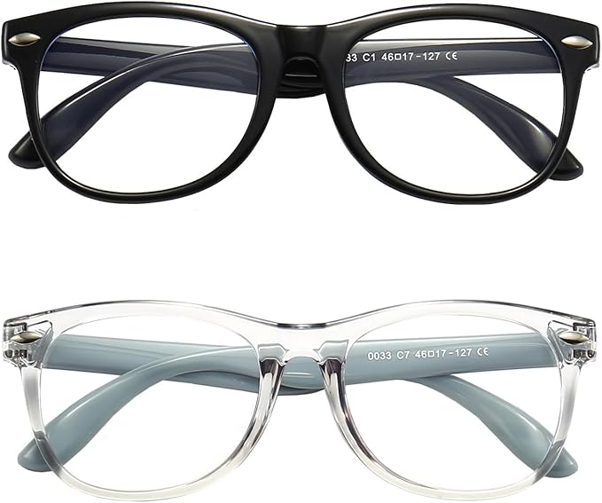 2 Pack kids Blue Light Blocking Glasses For Girls And Boys Computer Blue Light Blocking Glasses For Age 3-11 (Black + Light gray)
