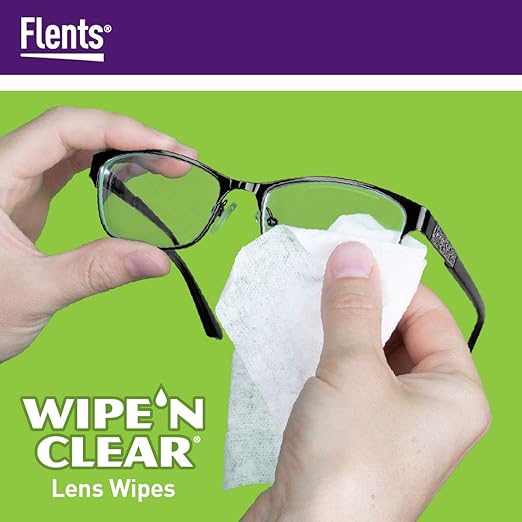 Flents Lens Wipes, Wipe 'N Clear, 150 Count, Pre-Moistened, Streak-Free, Safe for Glasses, Sunglasses, Gentle Cleaning, Clear Vision, Individually Wrapped for Travel & Convenience, Made in the USA