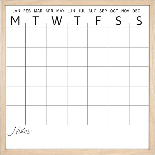 MCS Dry Erase Calander 30x30 Natural Framed Monthly Calendar for The Wall, Stay Organized with Family Planner for Appointments, Sports, Events & More