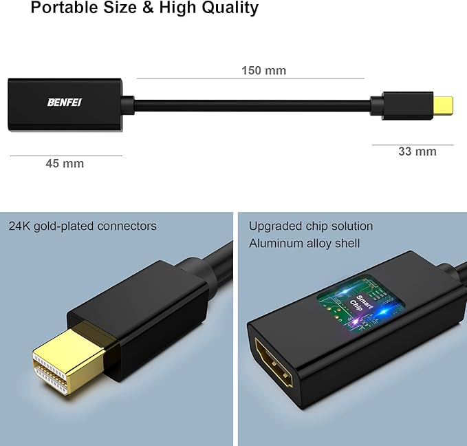 BENFEI Mini DisplayPort to HDMI Adapter 2 Pack, Mini DP(Thunderbolt) to HDMI Converter Gold-Plated Cord Compatible for MacBook Pro, MacBook Air, Mac mini, Microsoft Surface Pro 3/4, etc