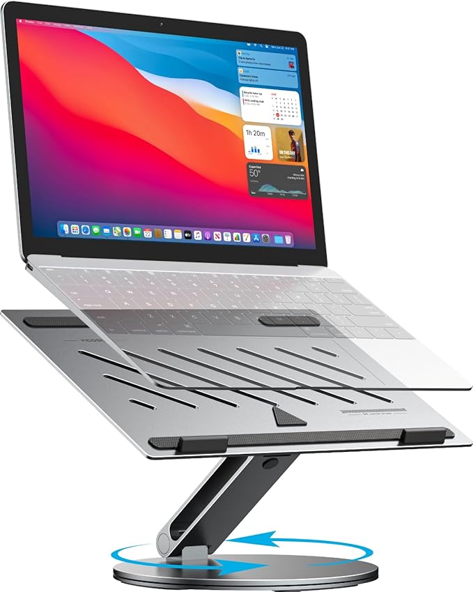 Adjustable Laptop Stand for Desk - 360° Rotating Ergonomic Riser with Aluminum Cooling Vents & Sturdy Construction for 10-16 Inch MacBook Pro/Air, Foldable Portable for Office & Home - Gray