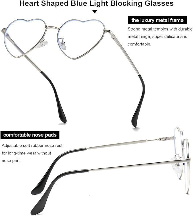 Gleyemor Heart Shaped Blue Light Glasses for Women Cute Computer Glasses