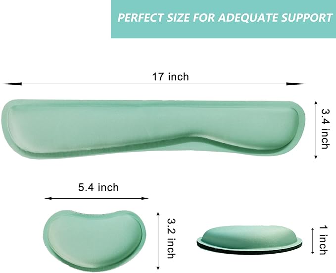 Keyboard Wrist Rest Mouse Wrist Support Set, Memory Foam Wrist Rest Pad for Computer Laptop Keyboard Mouse, Ergonomic Wrist Cushion Support for Typing Pain Relief, Gaming Home Office, Green
