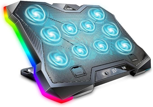 G-STORY Gaming Laptop Cooling Pad, Laptop Cooler with 10 Powerful Turbo Fans for 12-18 Inch Computer Notebook, 1 USB Port, 8 Height Adjustable Cooling Fan Stand