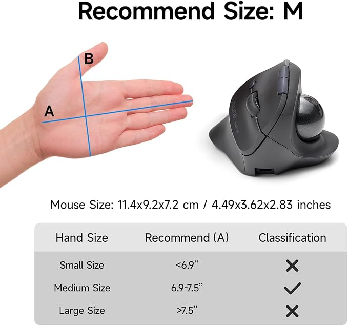 SANWA Bluetooth + 2.4G Wireless Trackball Mouse, Silent Ergonomic Roller Ball Mice, Programmable Vertical Thumb Mouse, 2 Device Connection, Compatible with Mac, Windows, Laptop, Android, PC, Black