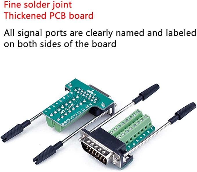 DB15 Solderless Serial to 15-pin Port Terminal Male Adapter Connector Breakout Board with Case Long Bolts Nuts (2PCS Male)