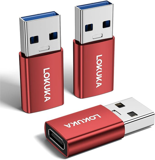 USB C Female to USB Male Adapter 3-Pack, 5Gbps USB A 3.0 to Type C Converter for Laptop, PC, Car to Flash Disk, USB C Headphones, Mobile, Pad, Red