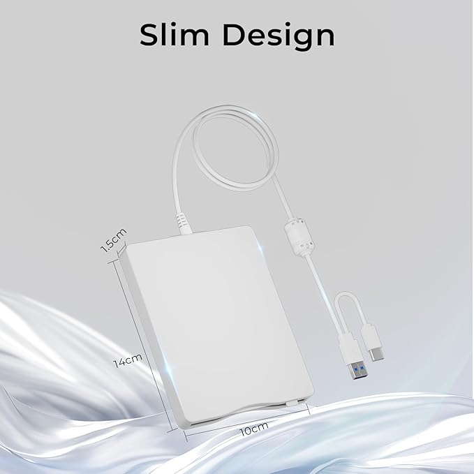 USB Floppy Drive, 3.5" External USB & Type-C Floppy Disc Reader, External Floppy Disk Drive Portable 1.44 MB Plug and Play FDD for PC Windows XP 7 8 10 11(White)