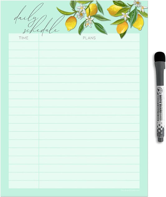 Dry Erase Daily Schedule Planner Sticker Decal by Glassboard Studio | Removable & Reusable | Magnetic Fine-Tip Marker Included (9 x 12 inches, Vintage Lemon)