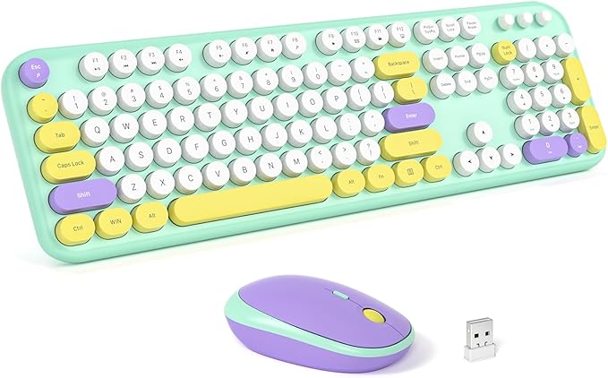 MOFII Wireless Keyboard and Mouse Combo - Pale Mint Full Sized Plug and Play Colorful Computer Keyboards - 104 Keys Round Keycap USB 2.4G Cute Keyboard for Windows/Laptop/Mac/Desktop/PC
