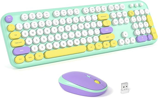 MOFII Wireless Keyboard and Mouse Combo - Pale Mint Full Sized Plug and Play Colorful Computer Keyboards - 104 Keys Round Keycap USB 2.4G Cute Keyboard for Windows/Laptop/Mac/Desktop/PC