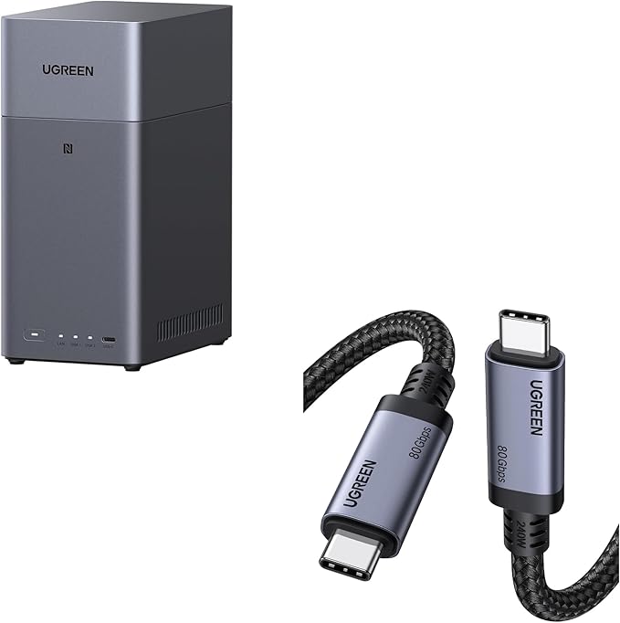 UGREEN NAS DH2300 2-Bay NAS and USB4 80Gbps Cable Kit, 60TB Ready Network Attached Storage with Remote Access & Fast Charging for Mac/iPad