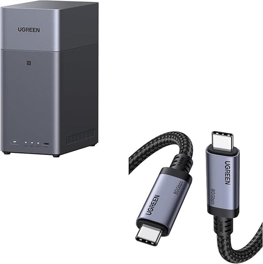 UGREEN NAS DH2300 2-Bay NAS and USB4 80Gbps Cable Kit, 60TB Ready Network Attached Storage with Remote Access & Fast Charging for Mac/iPad