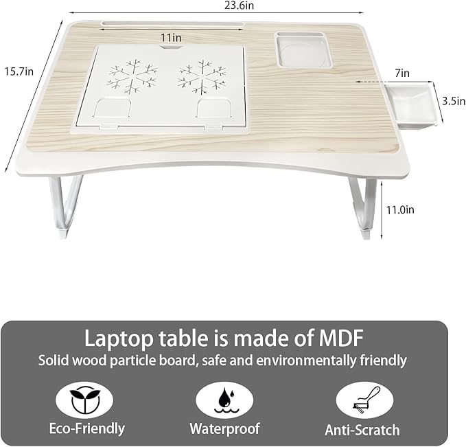 Laptop Desk for Bed, Adjustable Laptop Stand with 6 Different Angles, Portable Lap Tray Table with Storage Drawer and Cup Holder, Laptop Bed Desk Tray for Eating Working Writing Reading (Yellow)