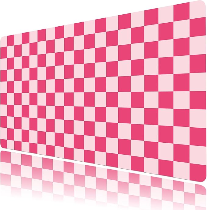 EOBTAIN Pink Checkered Mouse Pad Large,Retro Cute Desk Mat for Keyboard and Mouse,Girly Computer Mousepad XXL Extended Smooth Non-Slip Rubber Desk Protector Accessories for Office 31.5x15.7 Inch