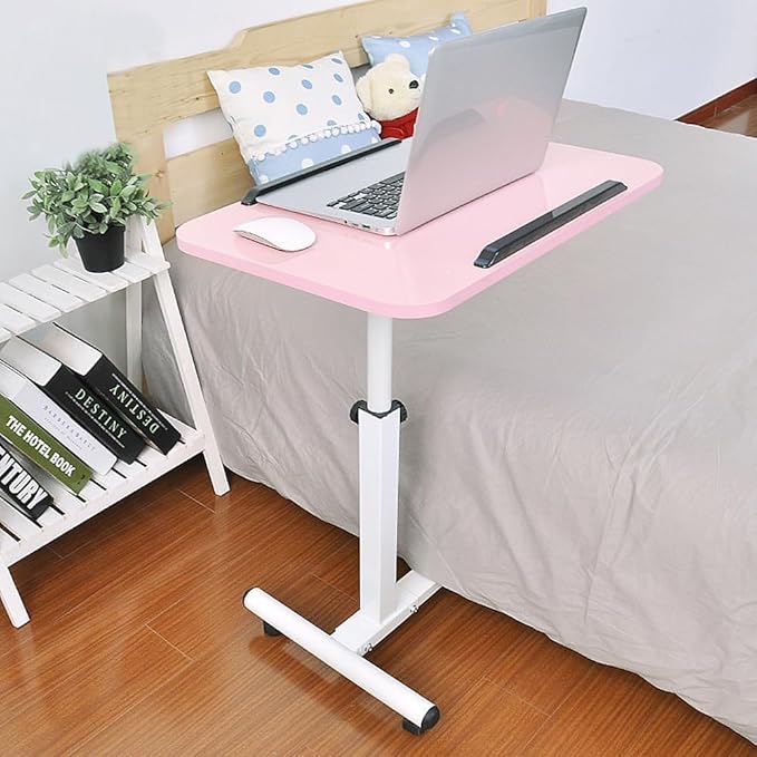 YXQ Pink Standing Desk Rolling Adjustable Angle & Height Laptop Desk with Wheels Small Computer Cart Over Bed Table Mobile Laptop Table for Home Office