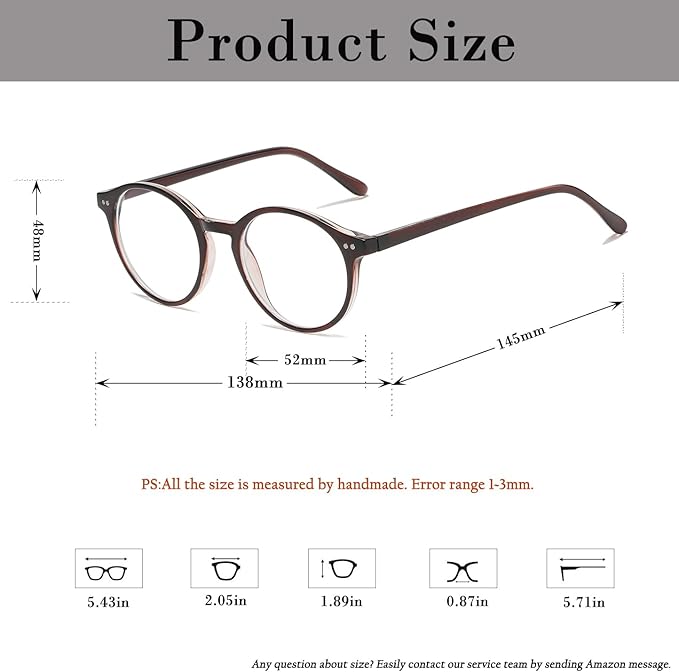 HJSTES Vintage Blue Light Glasses for Women Men Round Bluelight Blocking Glasses Thick TR90 Frame Eyeglasses