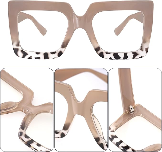 hoyuwak Oversized Square Blue Light Glasses Big Frame Computer Eyewear Thick Fashion Clear Glasses for Women Fashion