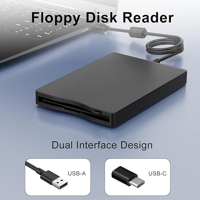 Floppy Disk Reader,External Floppy Drive, 3.5" USB &Type C Floppy Disk Reader Portable 1.44 MB FDD for PC, Laptop and Desktop Compatible with Windows 2000/XP/Vista/7/8/10/11