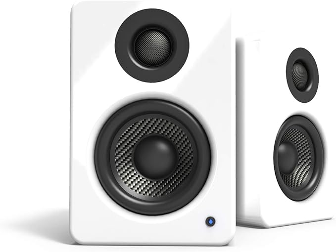Kanto YU2GW PC Gaming Desktop Speakers | 3" Composite Drivers | 3/4" Silk Dome Tweeter | Class D Amplifier | 100 Watts | Built-in USB DAC | Subwoofer Output | Pair | Gloss White