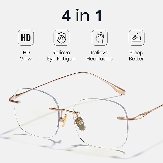 Cyxus Titanium Blue Light Glasses for Men Frameless Rimless Glasses Computer Glasses UV protection Eyeglasses