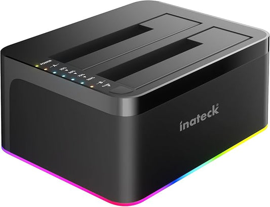 Inateck RGB USB 3.0 USB-C Port Hard Drive Docking Station with Offline Cloning, for 2.5/3.5 Inch SATA HDDs and SSDs, 2 x 20TB Dual Bay Docking Station, UASP Supported, SA02003C
