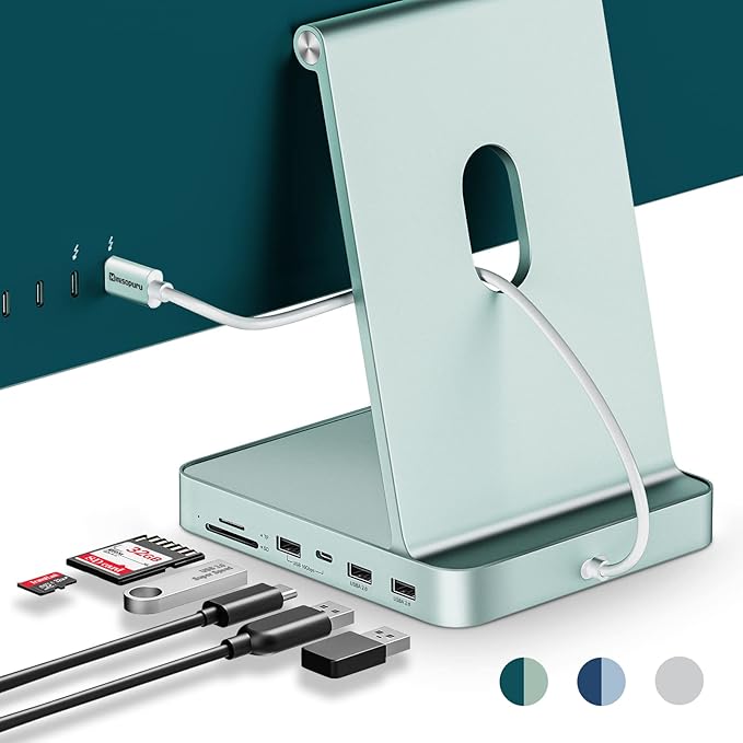 USB C Hub for iMac 24 inch 2021/2023/2024, Minisopuru iMac Hub Support M.2 NVMe SSD, iMac Accessories for iMac M1/M3/M4, iMac Adapter with USB A/C 10Gbps, SD/TF, M.2 SSD (Not Included), Green