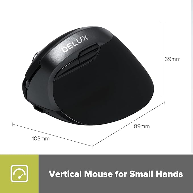 DELUX Wireless Ergonomic Mouse, Vertical Mouse for Small Hands, Silent Click Ergo Mouse, Up to 4000 DPI, 6 Buttons, Rechargeable, 2.4G/BT 5.2 Dual-Mode, Compatible with Laptop/PC (M618MINI-Iron Gray)