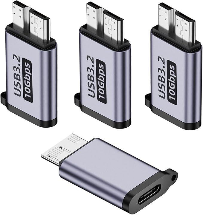 USB C to Micro B Hard Drive Adapter (4 Pack), 10Gbps Micro B to USB C Cable Converter Compatible with External Hard Drive, Laptop, Tablet, Phone and More